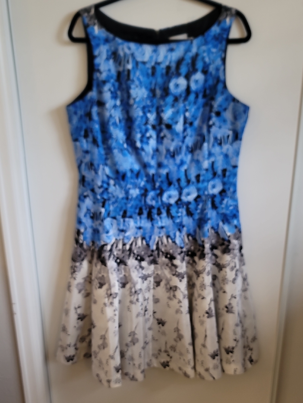 Blue and White Floral Midi Dress - Women's Sleeveless Dress